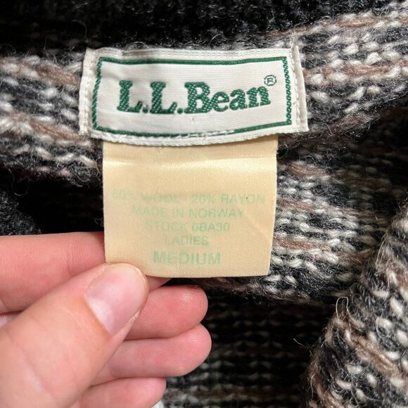 Vintage LL Bean Womens Gray Birdseye Wool Norwegian Nordic Fisherman Cardigan M - Picture 7 of 7